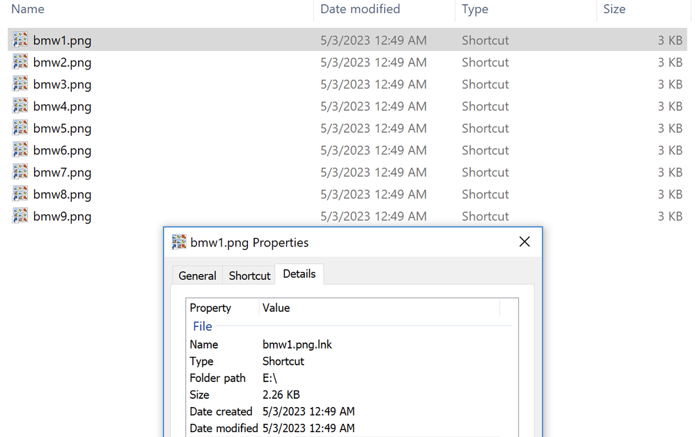 Figure 2. Windows shortcut files masquerading as image files.