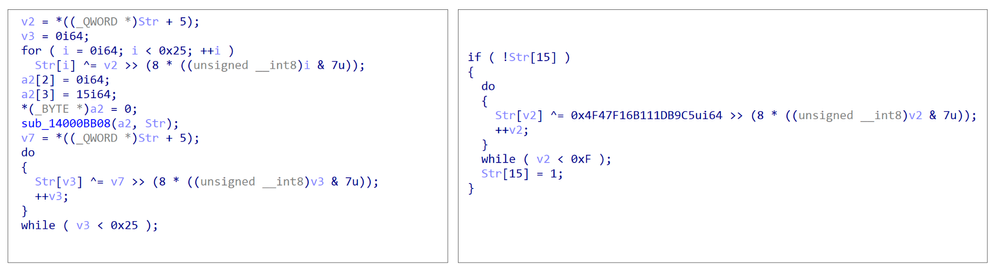 Figure 9. First (left) and second (right) string decryption function types.