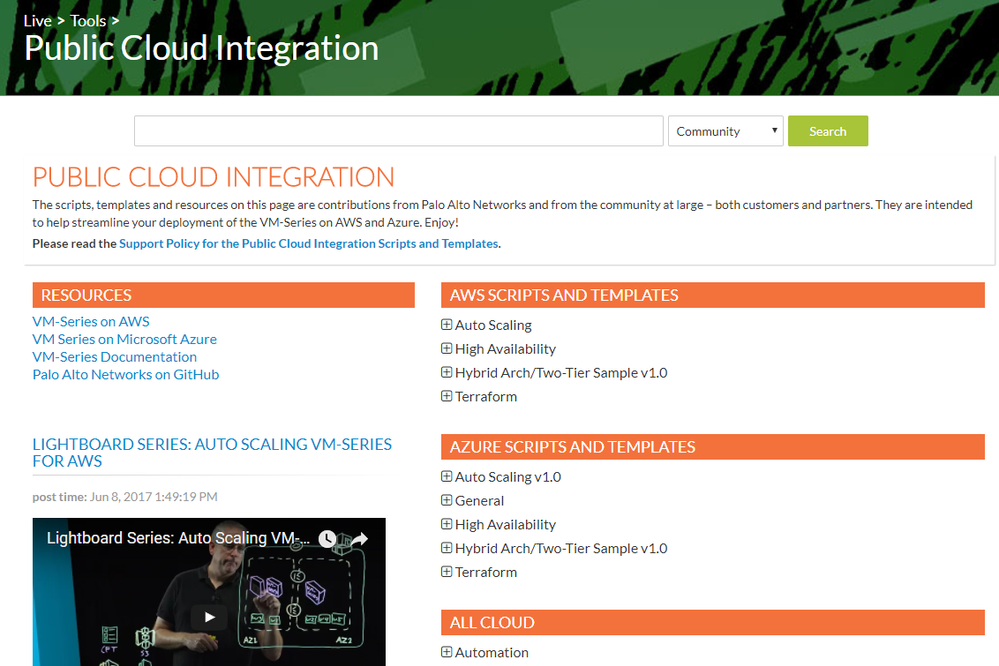 Screenshot of the Public Cloud Integration page on the Live Community.