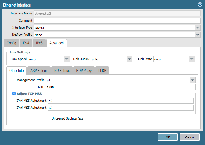 Enabling 'Adjust TCP MSS' will inject a new mss header in the tcp packet, reducing MTU on the returning packets