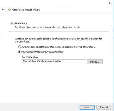 select trusted CA store when importing