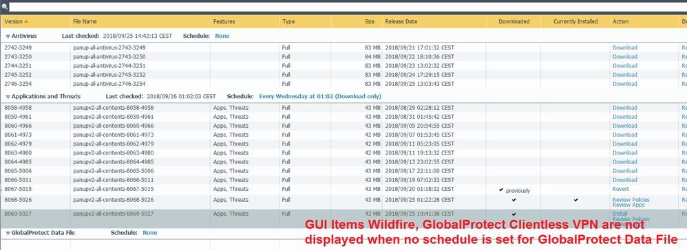 Before Schedule is set for GlobalProtect Data File