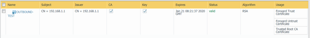 SSL certificate for decryption rule