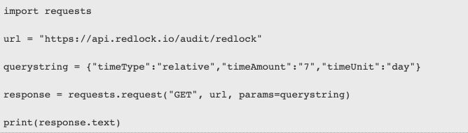 code snippet from Redlock REST API docs
