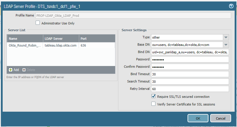 OKTA LDAP Server Profile