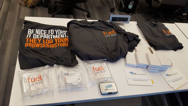 Fuel User Group and LIVEcommunity giveaways at the Plano Office.