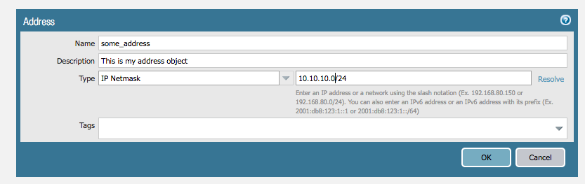Web Interface View of popup to enter Addresses