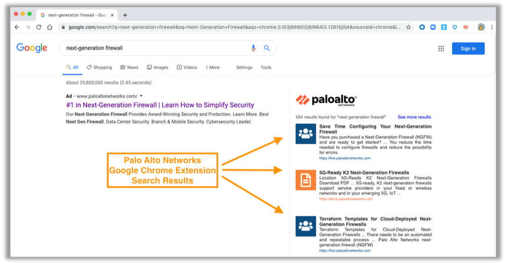 Palo Alto Networks Google Chrome Extension Search Results
