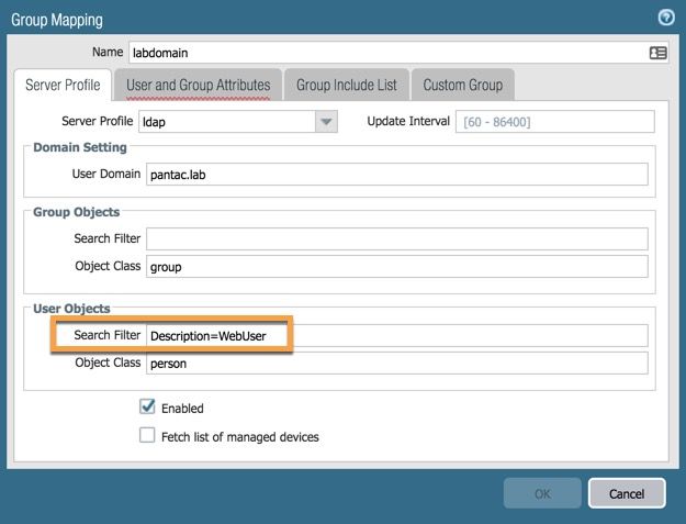 Group Mapping where Search Filter is Description=webuser