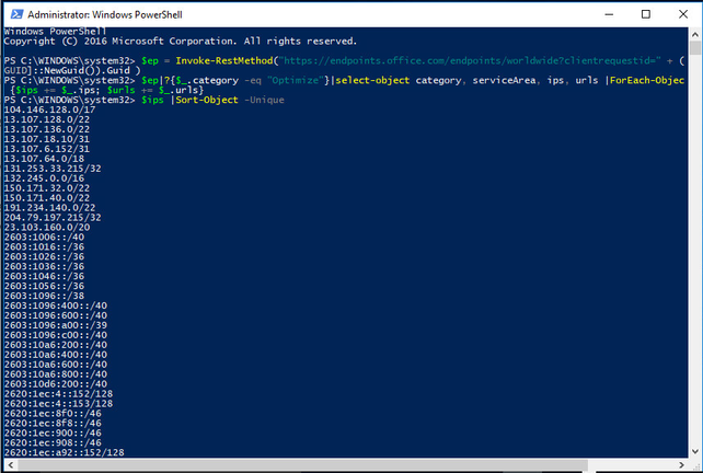 PowerShell showing the REST API commands