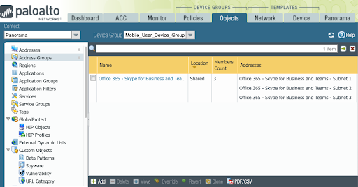 Panorama Object Tab Address Groups.png Panorama Object Tab Address Groups