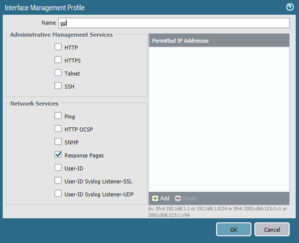 Interface Management Profile - Response Pages