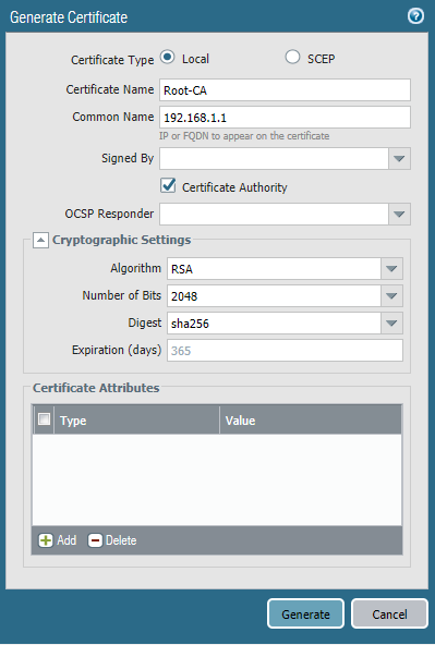 Generate Certificate - Local Certificate Authority .png Generate Certificate - Local Certificate Authority