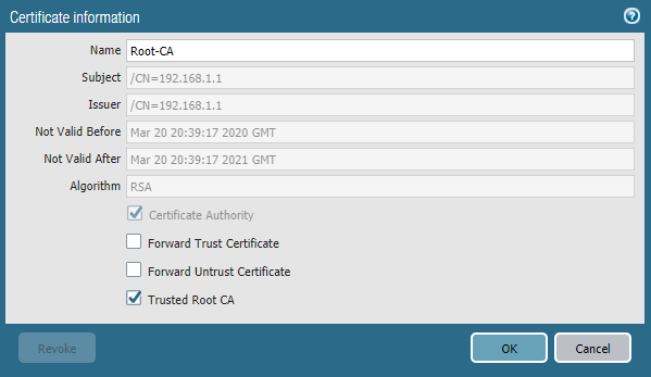 Certificate Information - Trusted Root CA
