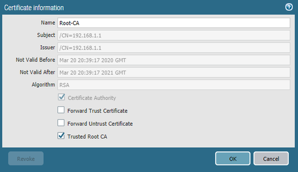 Certificate Information - Trusted Root CA