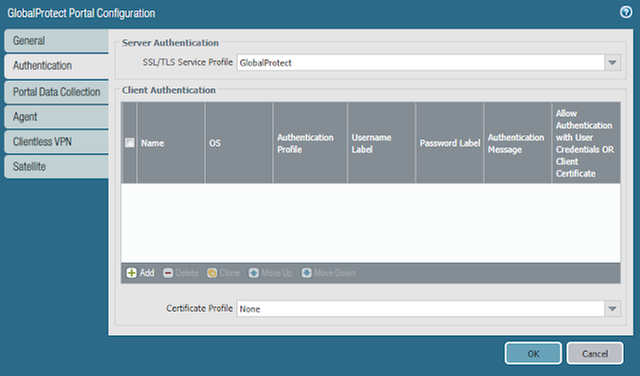 GlobalProtect Portal Configuration - Authentication