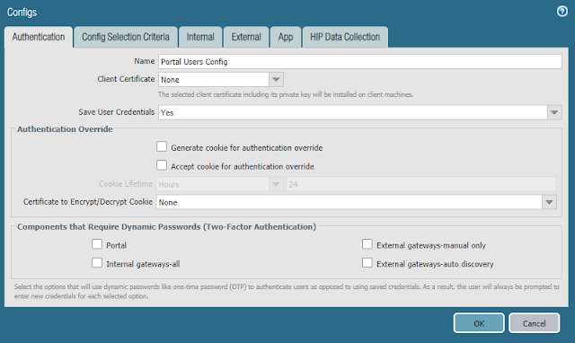 Configs - Authentication Tab