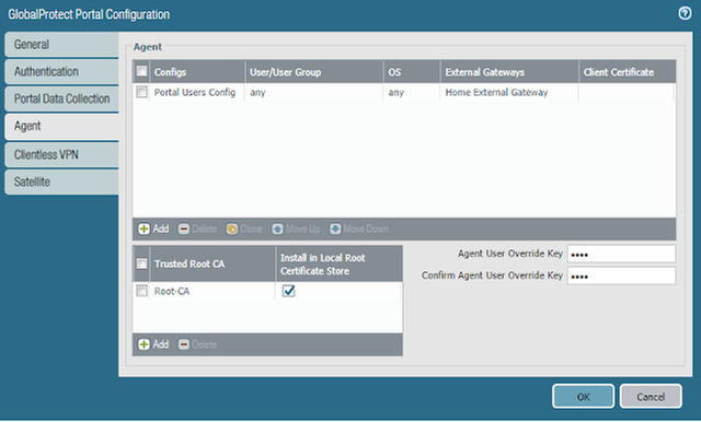 GlobalProtect Portal Configuration - Agent Tab