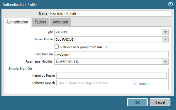 Authentication Profile - RADIUS Type