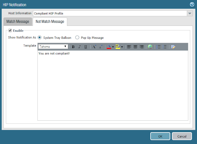 HIP Notification - Compliant HIP Profile - Not Match Message