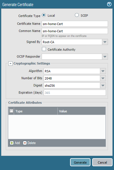 Generate Certificate - Machine Certificate Signed by Root CA