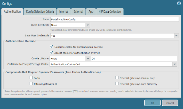 Configs > Authentication Tab  for Portal Machine Config