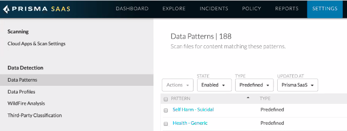 Example default data patterns in Prisma SaaS