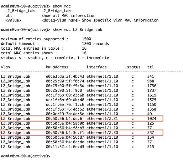 Sample of Command results for show mac <vlan_name>
