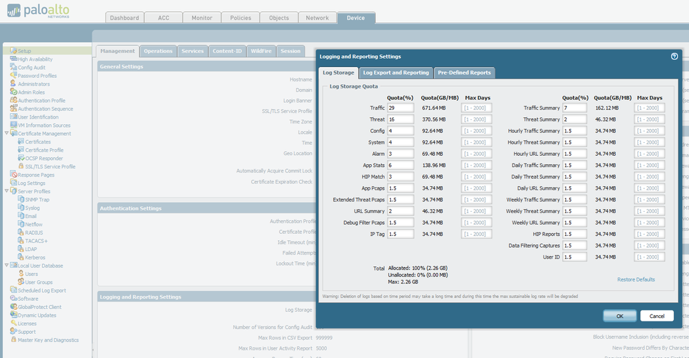 Logging and Reporting Settings