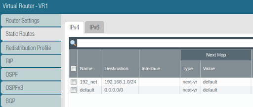 Alternate VR1 and inter-VR next-hop route configuration