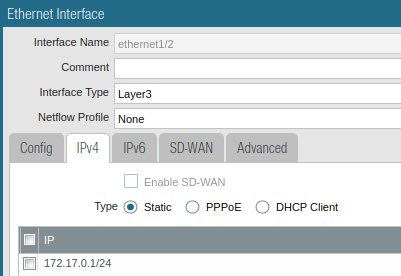 Static IPv4 interface configuration