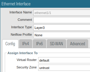 Ethernet1/1 untrust zone assignment illustration