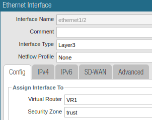 Ethernet1/2 trust zone assignment