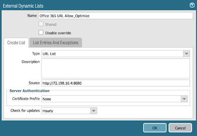 Panorama Add External Dynamic List Dialog Box URL Allow Optimize