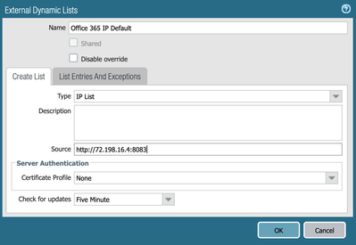 Panorama Add External Dynamic List Dialog Box IP Default