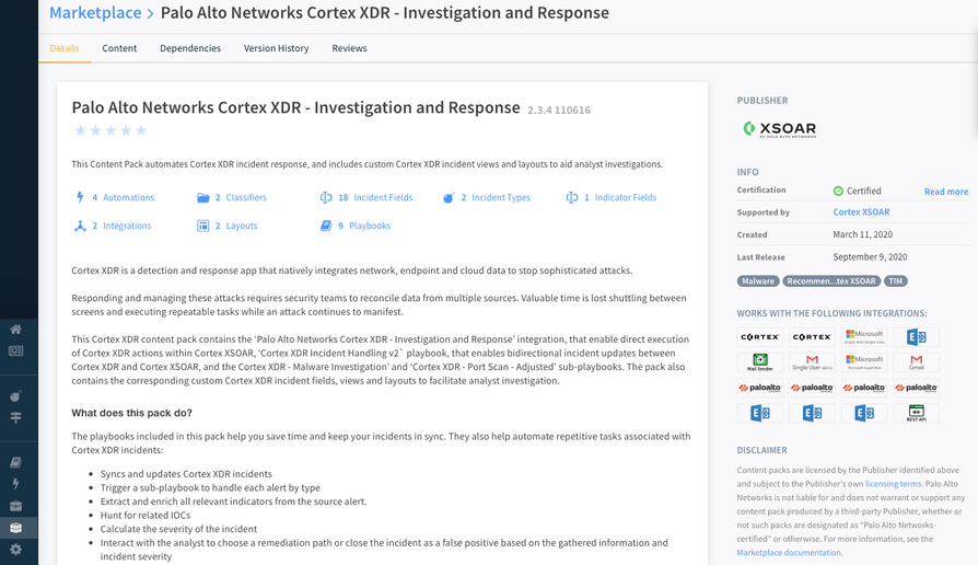 Fig 2: Palo Alto Networks Cortex XDR Content Pack