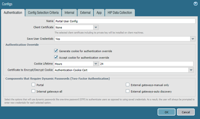 Configs > Authentication Tab for Portal User Config