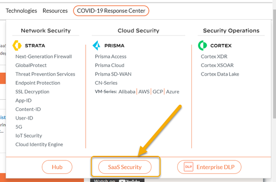 New SaaS Security area on the Technologies drop down