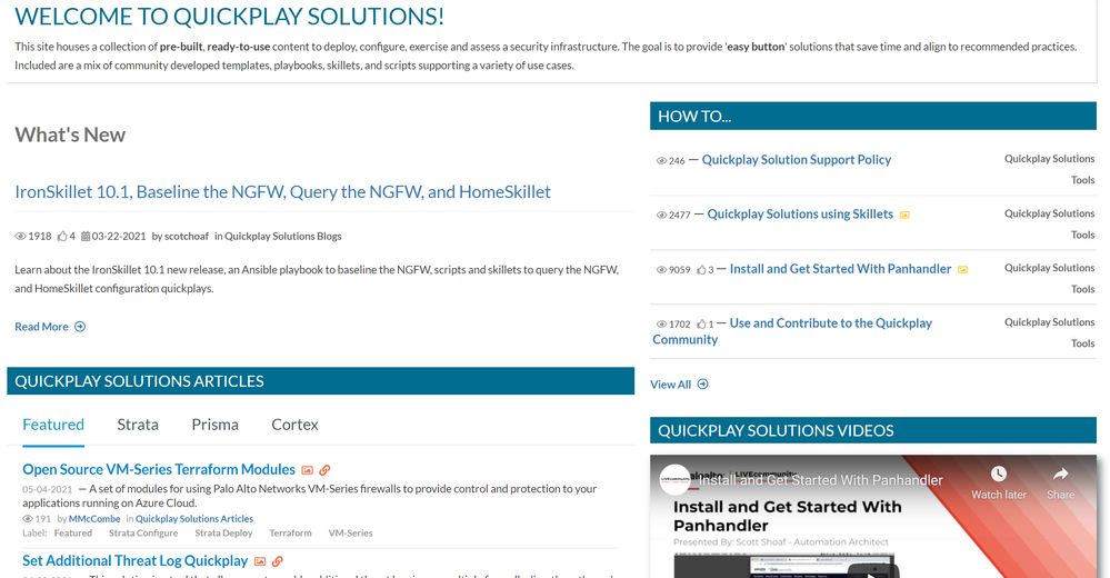 Quickplay Solutions main page showing the different areas on that page.