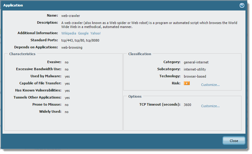 Web-Crawler detail screen from Objects > Applications