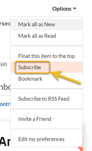 The option to Subscribe will always be under the Options drop down.