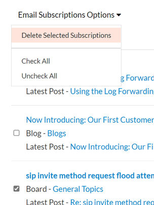 Options for  Email Subscriptions Options