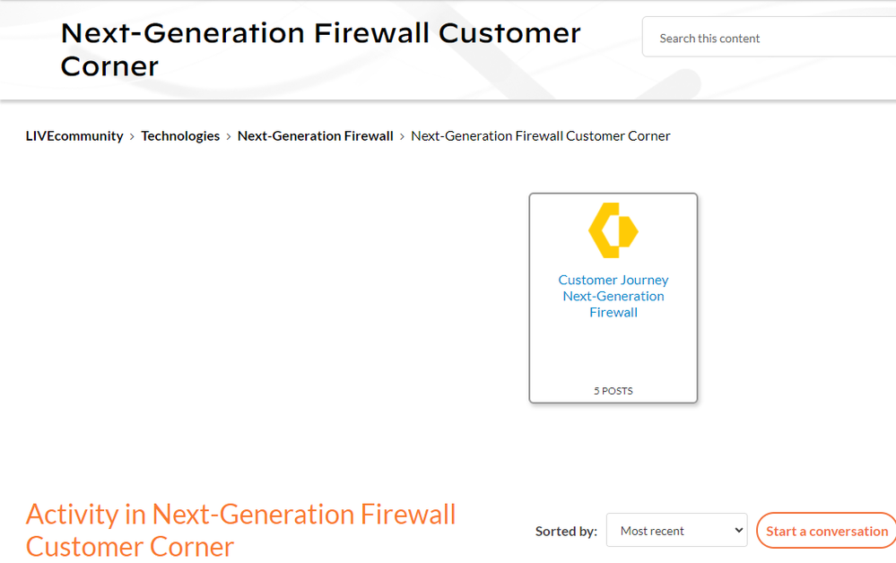 Next-Generation Firewall Customer Corner page