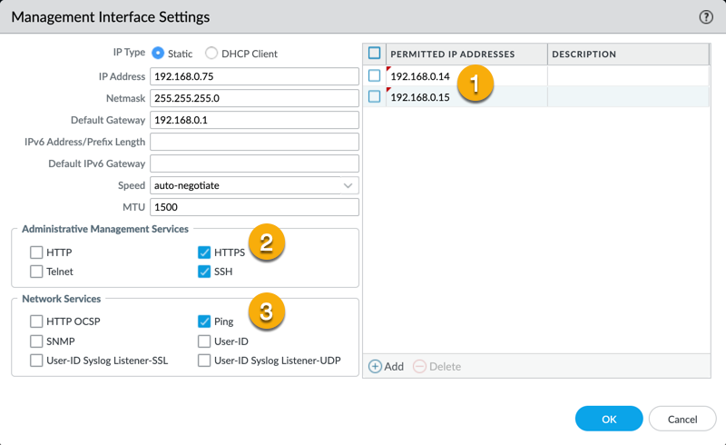 Device > Setup > Interfaces > Management