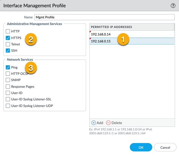 Network > Network Profiles > Interface Mgmt