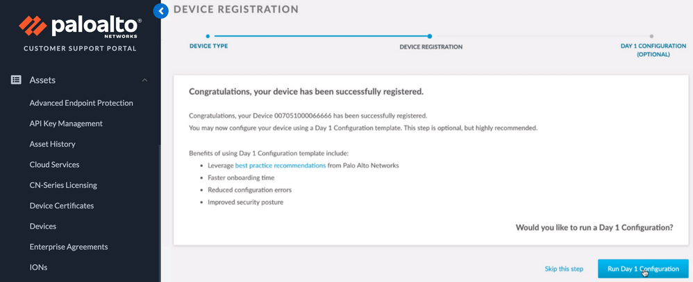 Access to the Day 1 Configuration tool after registering a new device