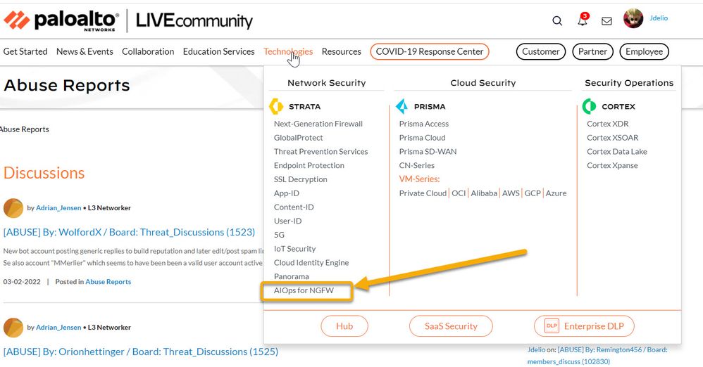 You will find the new AIOps area under the Technologies tab on the main LIVEcommunity page