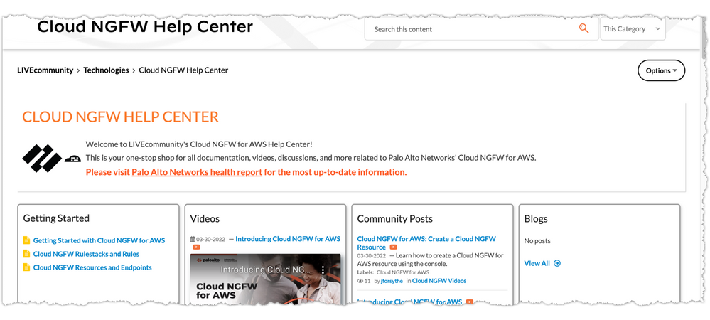The new Cloud NGFW for AWS Help Center on LIVEcommunity