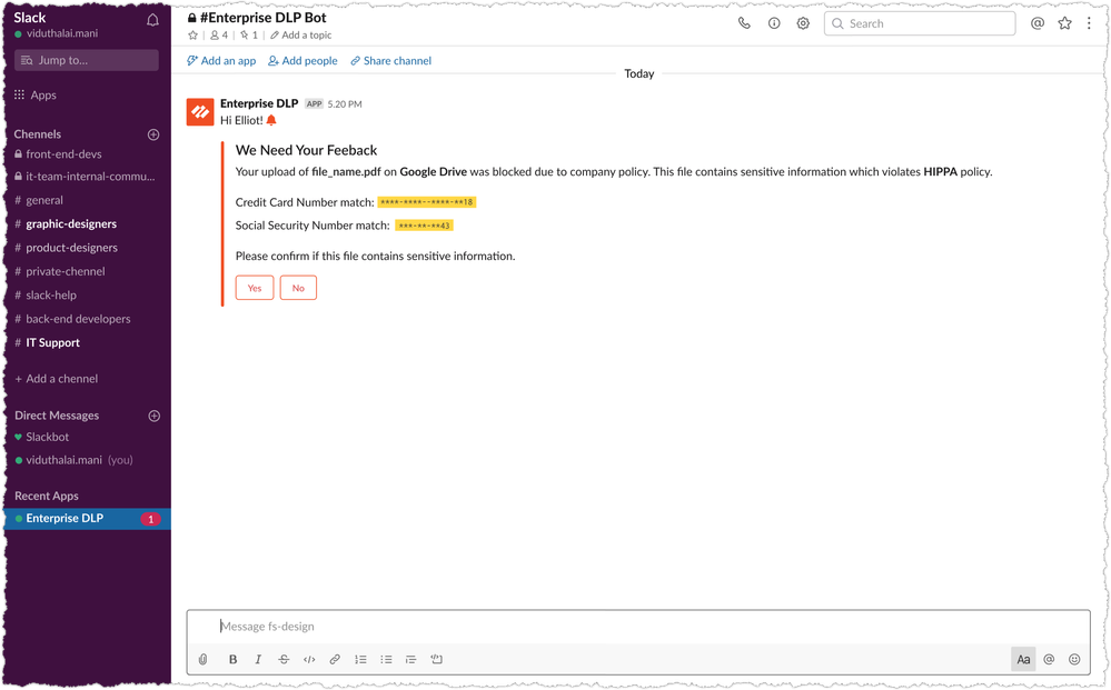 Enterprise DLP Bot on Slack