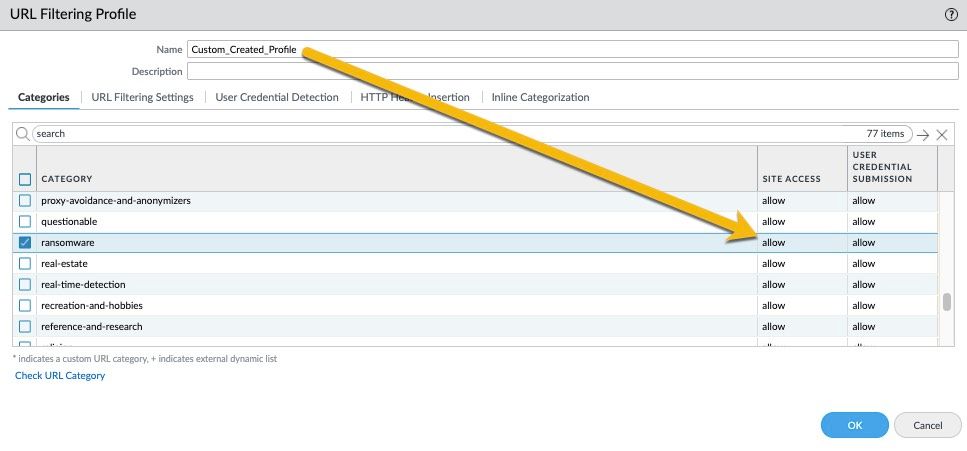 Custom URL Filtering Profile